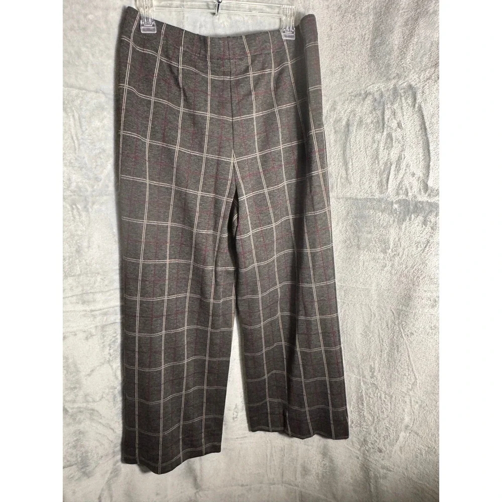 J Jill Ponte cropped Leg Plaid‎ Pants Women's Size M Charcoal Red Grey